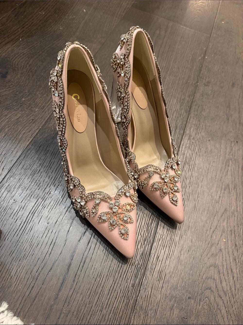 Crystal-Embellished Blush Pink Pointed Toe bridal Heels